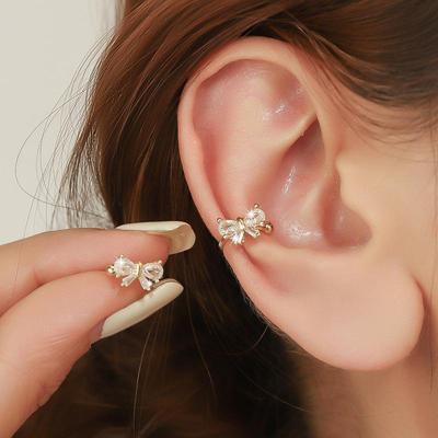 Copper Zirconia Bow Studs: Korean Style Fashionable Ear Jewelry
