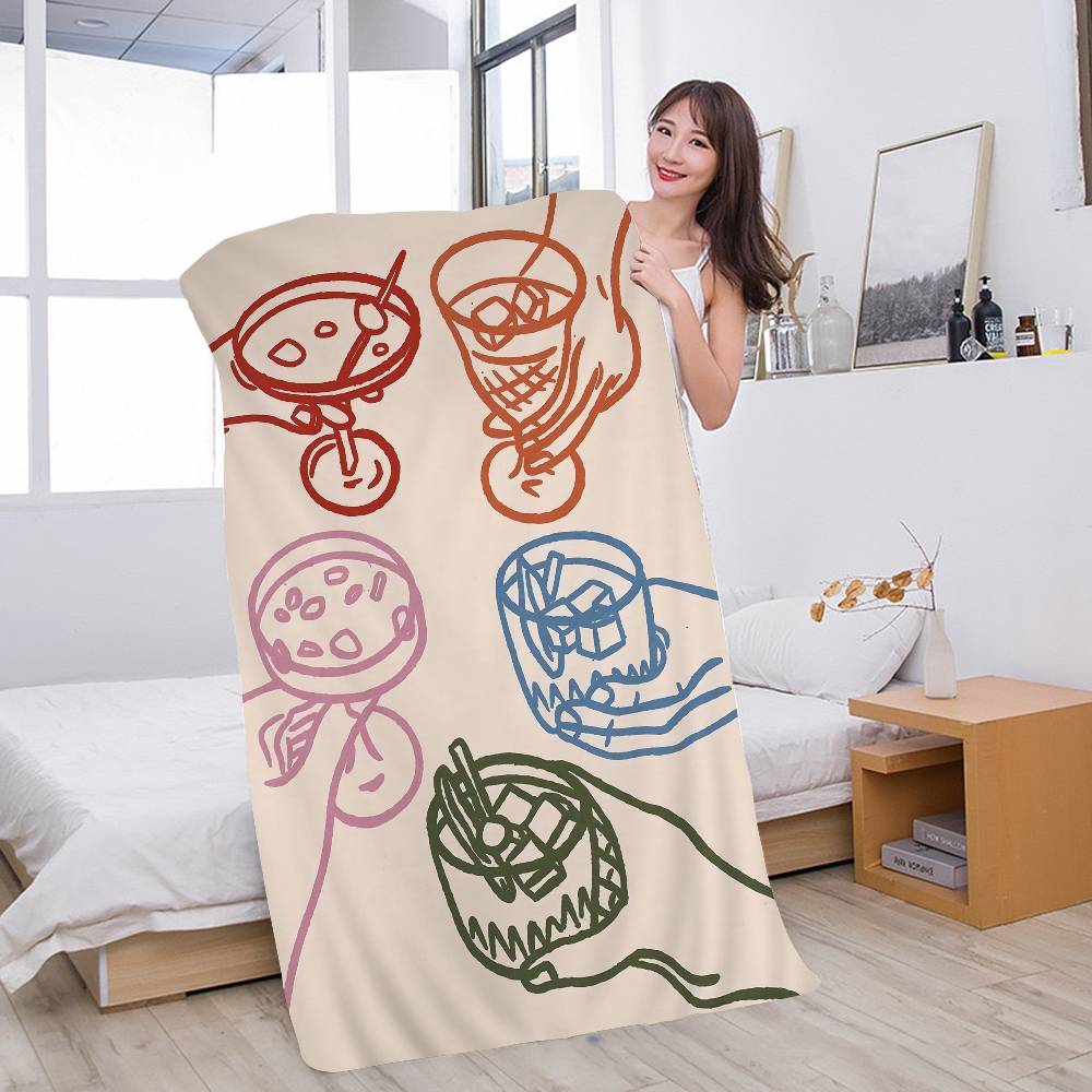 

Retro Trendy Wine Cocktail Coffee Microfiber Blanket Quick Drying Beach Towels Oversized Printing Super Absorbent Pool W40*H60(CM)