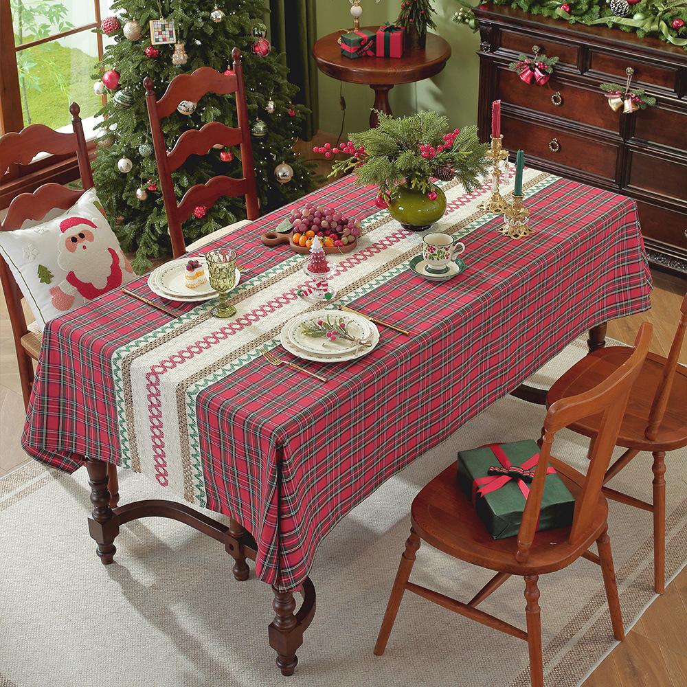 Vintage Green Checkered Tablecloth Christmas Plaid Slip Resistant Washable American Dining Cover Cross Border Deco Table Cover
