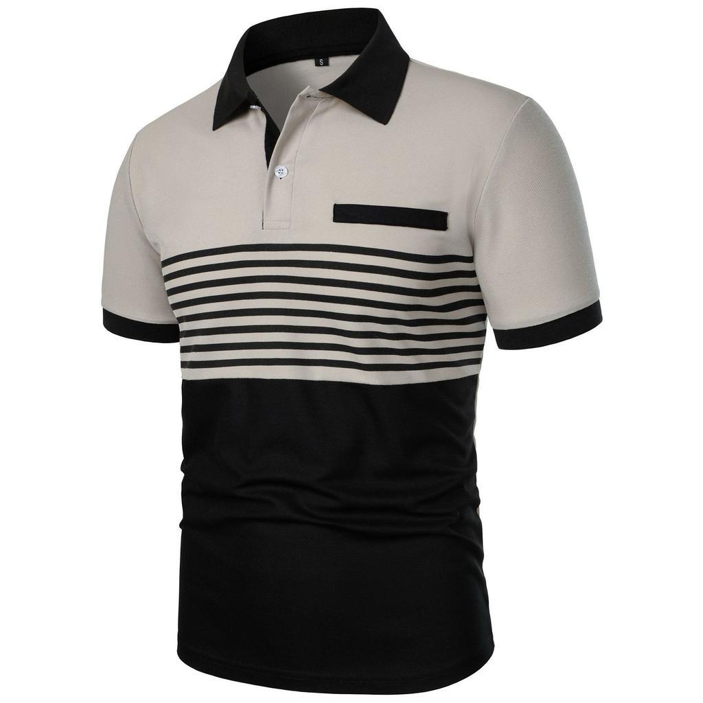 High End Men's Top Spring Summer Short Sleeved Casual Sports Comfortable Loose Breathable Stripe Contrasting Color T-shirt Polo Shirt Yasheng
