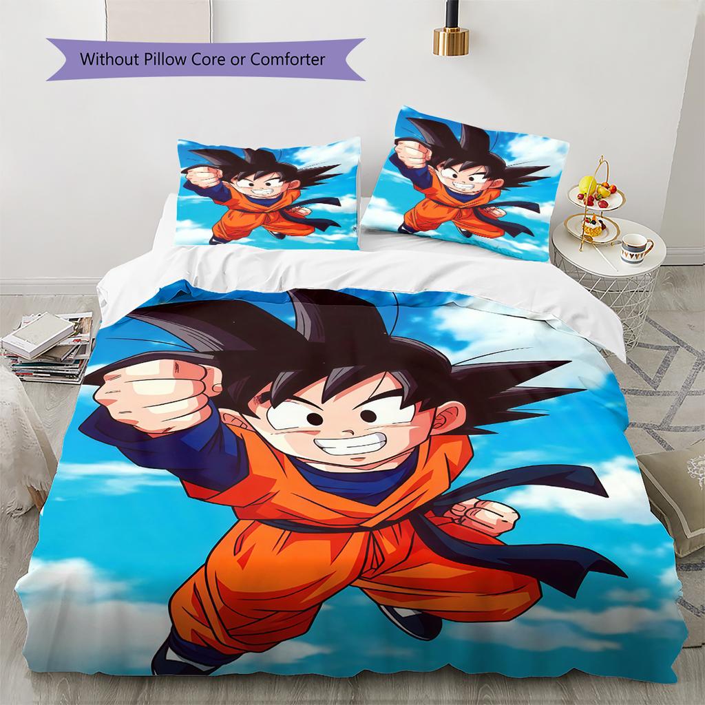 Son Goku Pattern Bedding,Quilt Set Quilt Cover Pillowcase Home Birthday Gift (1 * duvet cover + 2 * pillowcase, without core)