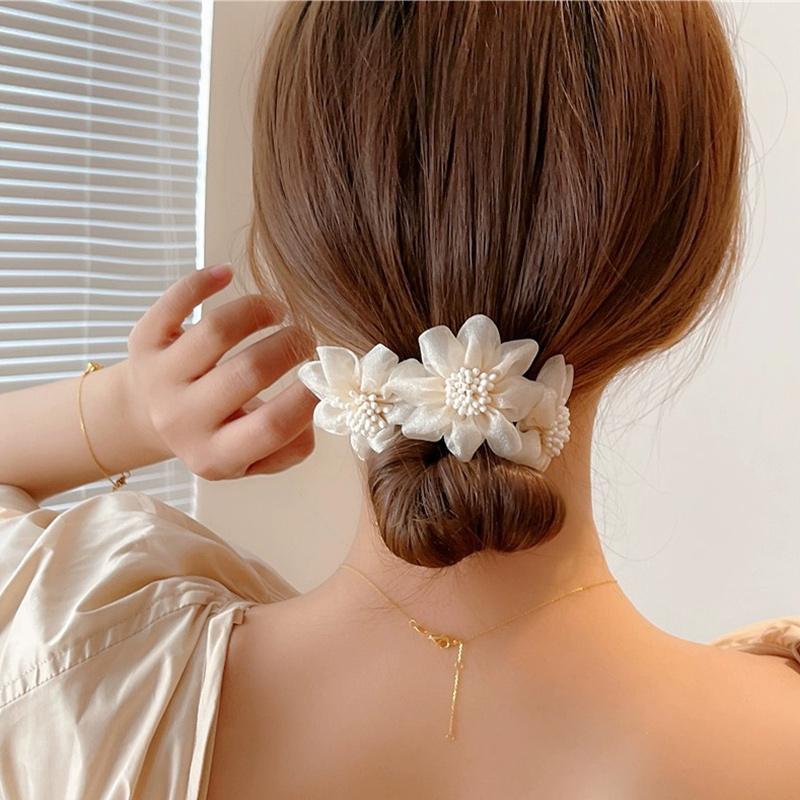 MulticolorElegant Shell Pearl Lazy Hair Curler Bow Barrettes Braided Hair Artifact Vintage Women Flower DIY Hair Maker Tools