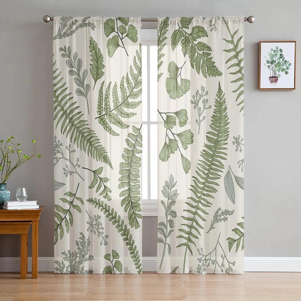 Green Leaf Ginkgo Leaf Moderne Tyll Gardiner Til Stue Soverom Hjem Kjøkken Vindu Rene gardiner