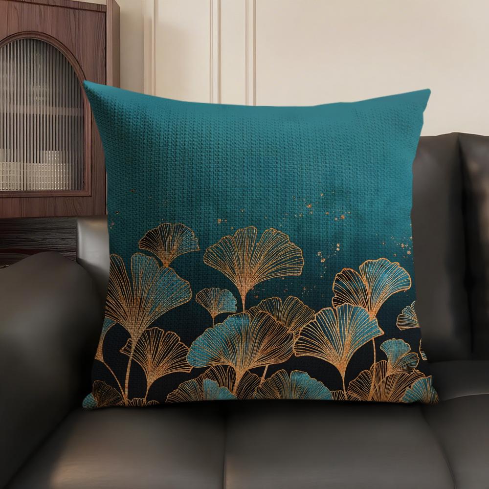 Ginkgo Leaves Luxury Cushion Cover Natural Linen Organic Fabric Double-Sided Printing Sofa Home Decor Gift Pillow Case
