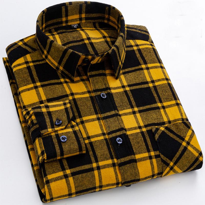 6XL Herbst/Winter Groß Herren 100% Baumwolle Karriert Gebürstet Langarmhemd Knitterarm Beständig Business Casual Bügelfrei Dick