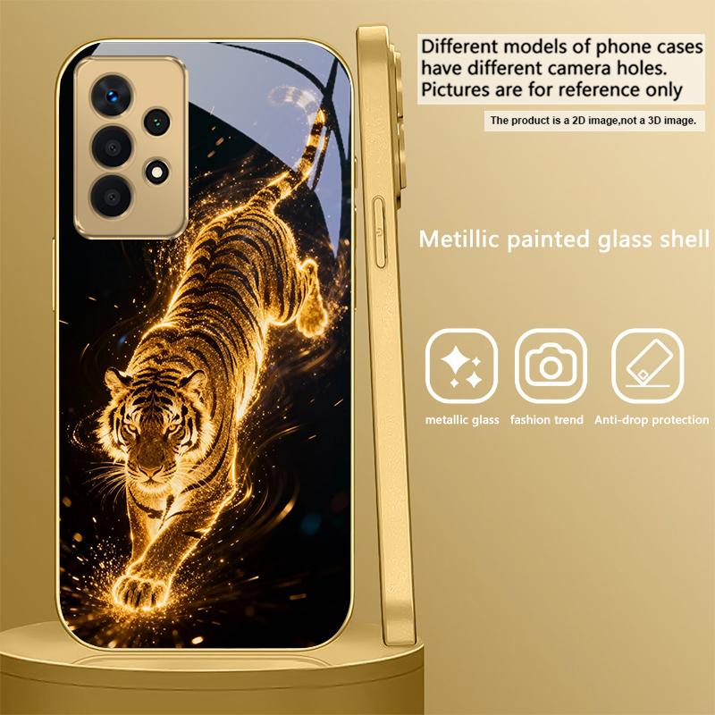 The Tiger of Strength For Samsung A 01 52S A04 A05S A10 A12 A13 22 23 24 36 42 M02 Note 10 20Ultra 8 9 Golden Glass Phone Case