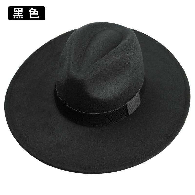 Top Hat Men S Woolen Big Brim Black Top Hat French British Retro Gentleman S Hat Big Head Circumference Hat Jazz Hat M(56-58cm)