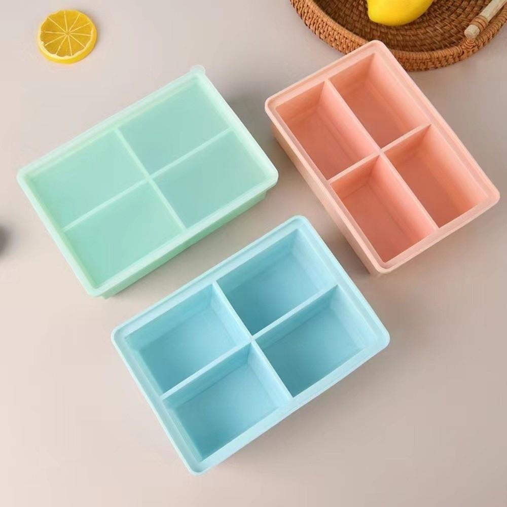 New Silicone Ice Making Mold Leak Proof Lid 4 Grid Food Freezing Molds Square Shape Large Capacity Ice Cube Tray Kitchen Use