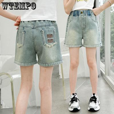 Girls' Denim Shorts for Summer Children's Mid Length Pants Thin Cut Girls' Summer Clothes Pants for Outerwear