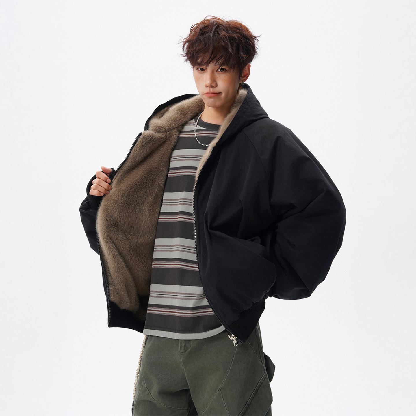 Men s Reversible Hooded Cotton Jacket - Trendy, Warm, and Casual Medium чёрный