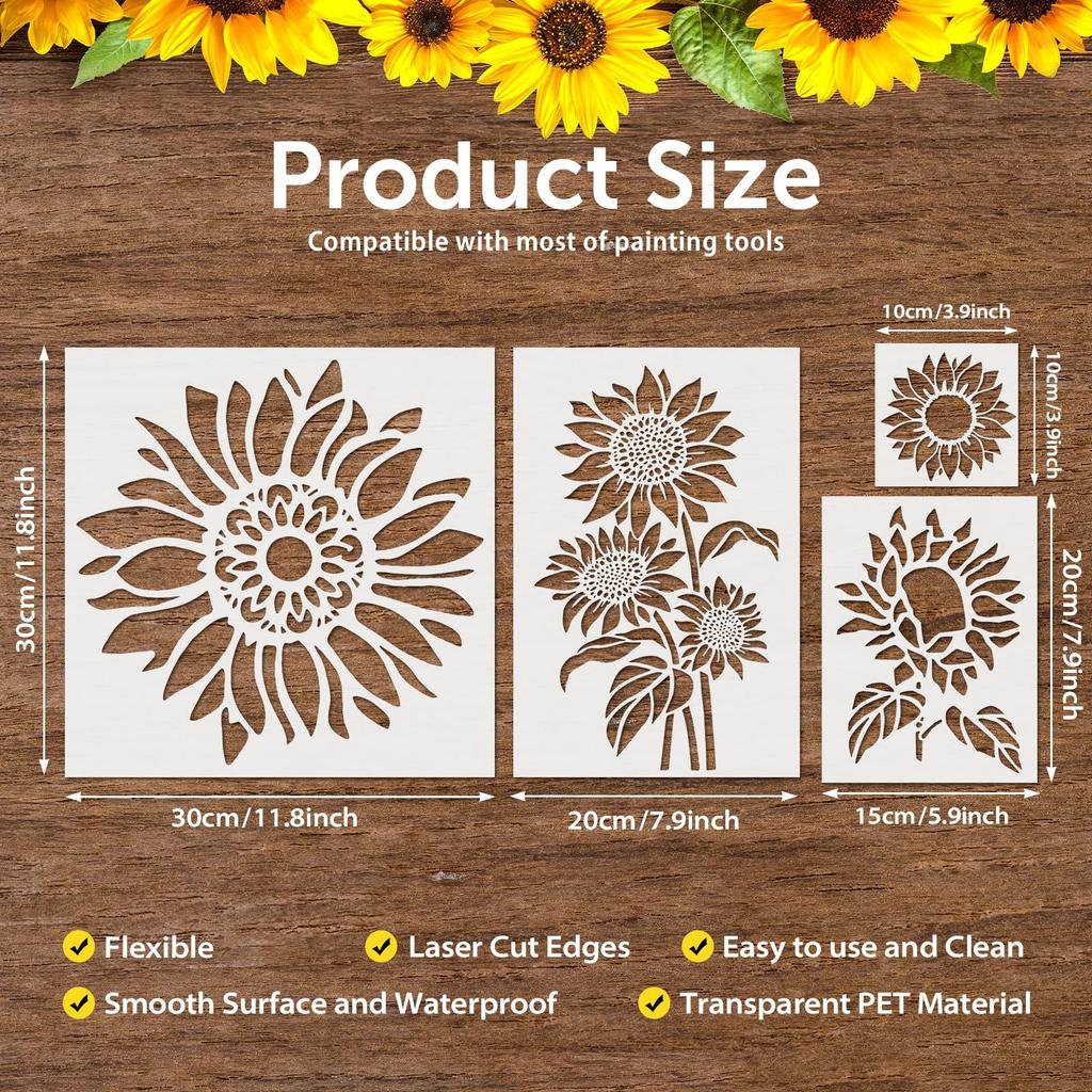 Large, Garden Sunflowers, Flowers, DIY, Hollow Out Painting Template, Made of PET Material, Easy To Clean, Artistic Decoration