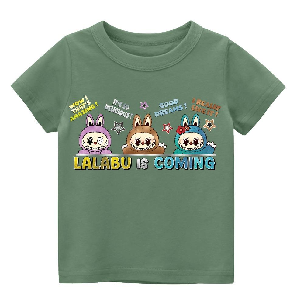 

2025 New Labubu Printed Children s T-shirt with Multiple Patterns for Girls Round Neck Short Sleeve Fashion Versatile Clothing 100