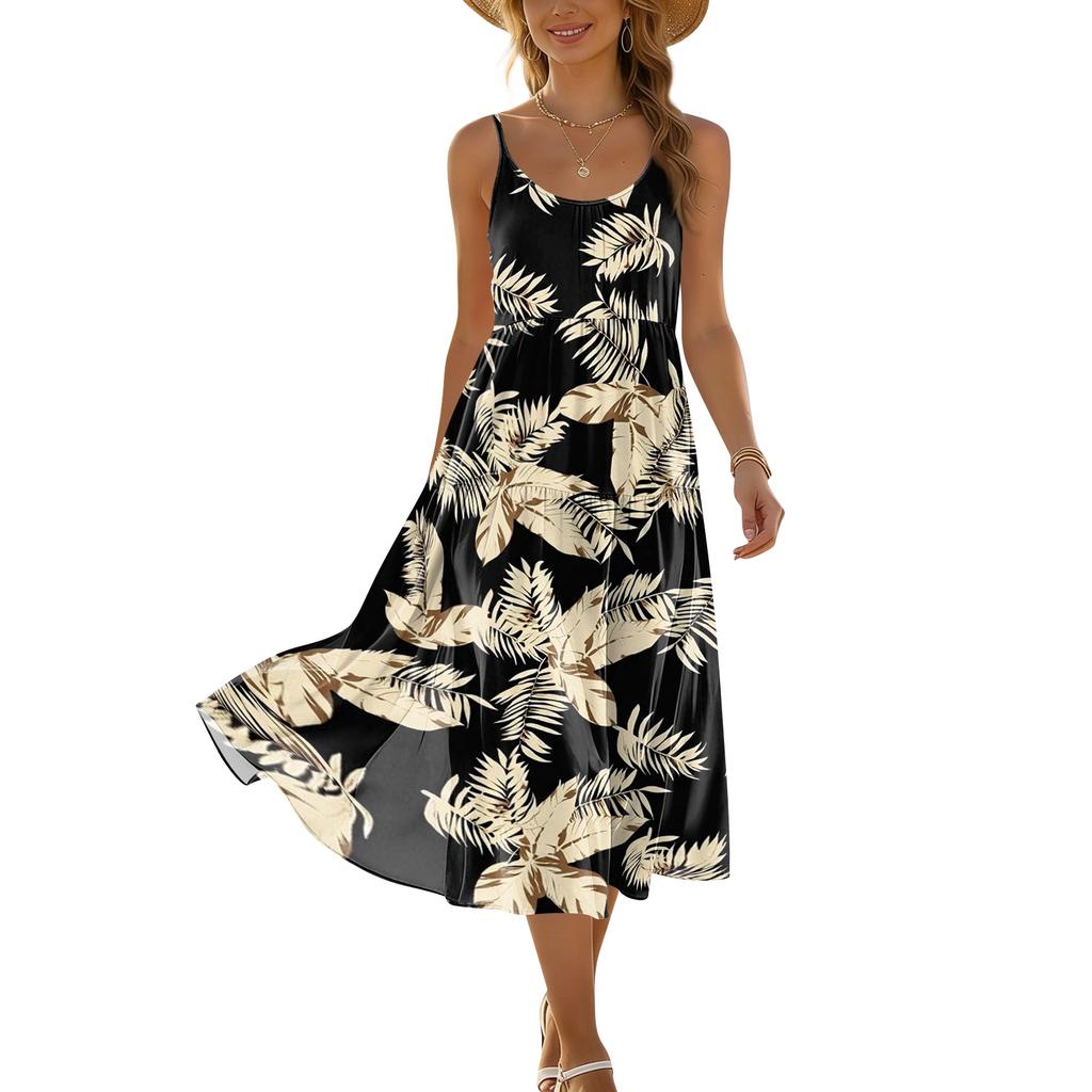 Abiti estivi da donna 2026 Abiti midi casual da donna Abito floreale senza maniche Abito da laurea da donna
