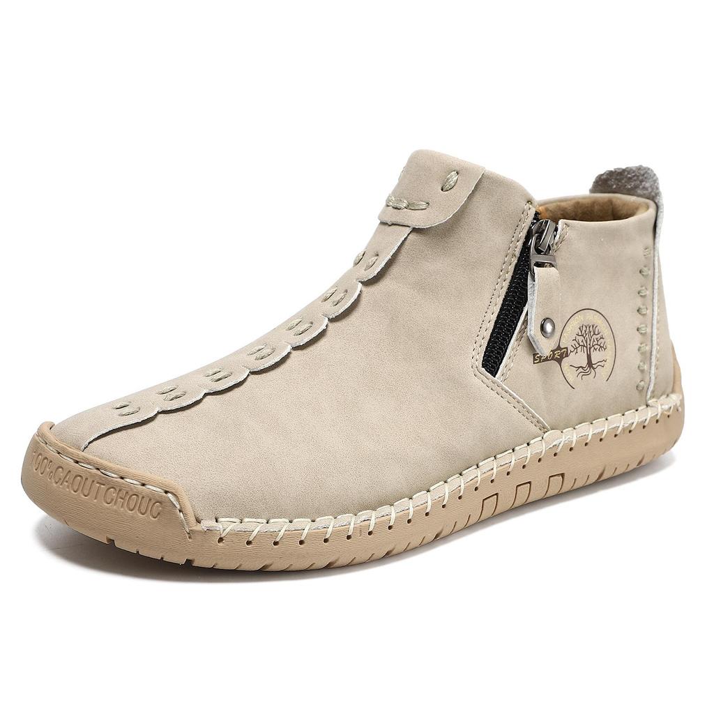 Autumn/Winter Men's Ankle Boots Large Size Zipper Men's Boots Outdoor Casual Hand Sewn Work Clothes Boots