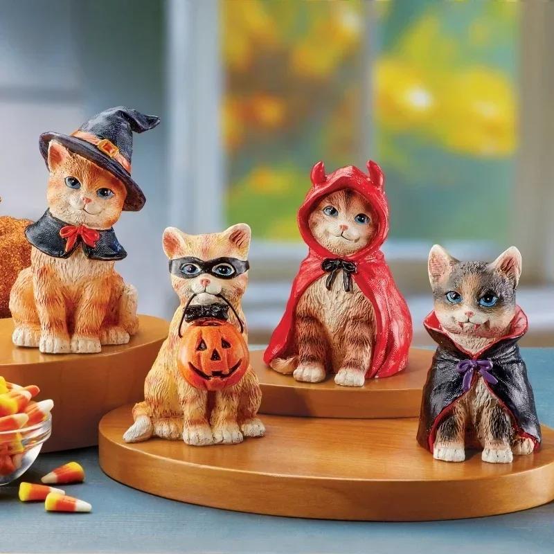 Halloween Katzenstatue Heimdekorationen Halloween Katzenstatue Kunstharzhandwerk Lustiger Schreibtisch Halloween Weihnachtsornament Dekoration Handwerk