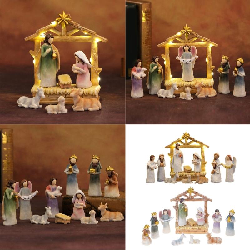 Christmas Nativity Figurines Holy Family Figure with Donkey Nativity Figure,Table Ornament Religious Christmas Decors