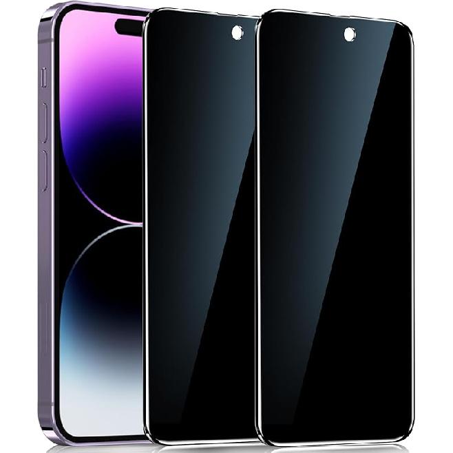 YMHML 2 Pack for iPhone 14 Pro Max Privacy Screen Protector, Upgrade Anti Spy Tempered Glass Privacy Screen for iPhone 14 Pro Max (6.7 Inch), Scratch