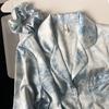 Damenpyjama im koreanischen Stil aus Seidenimitat - Langärmeliges zweiteiliges Set mit Tuschemalerei für Frühling und Herbst