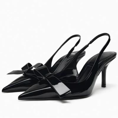 Fashion Luxury Designer Black Sexy Pointed Toe Thin High Heels Women Fashion Bow Open Toe Heeled Sandals Banquet Dress Shoe Women Pumps