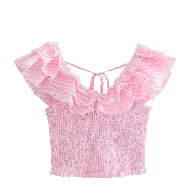 

Kaslead off-Neck Elastic Slim Fit Blouse Lace Pink XS