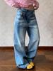 Unisex Retro Distressed Washed Wide-Leg Jeans with Clean Fit Design