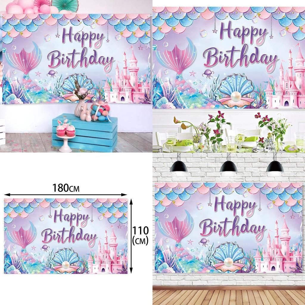 Mermaid Birthday Party Backdrop Fabric For Childrens Event Decoration