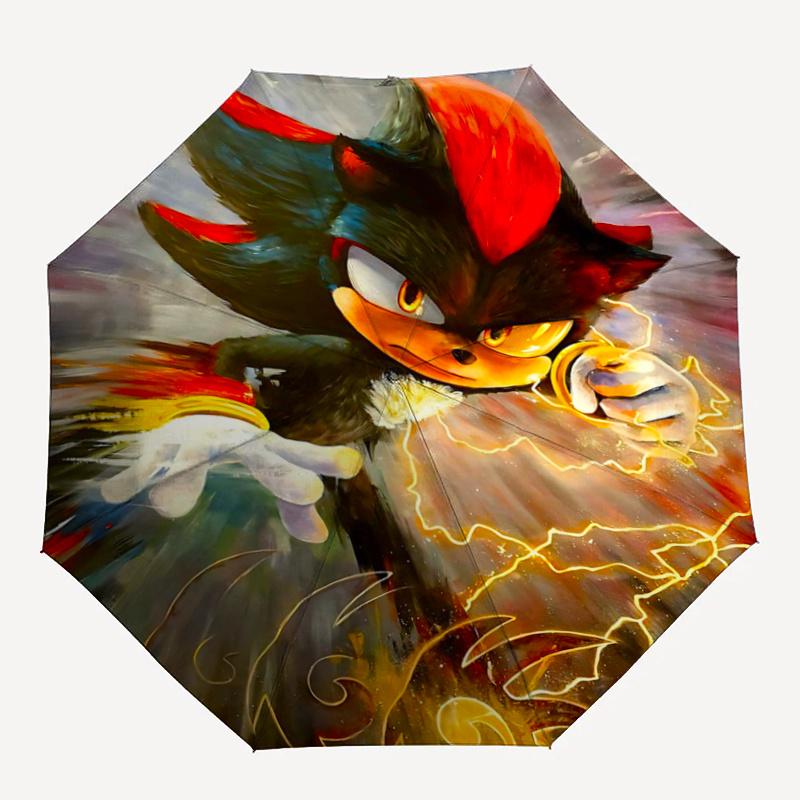 1pc Shadow the Hedgehog Automatic Folding Umbrella - 3 Folding Design, Vivid Cartoon Pattern, Suitable for Outdoor Activities, A Gift for Fans In