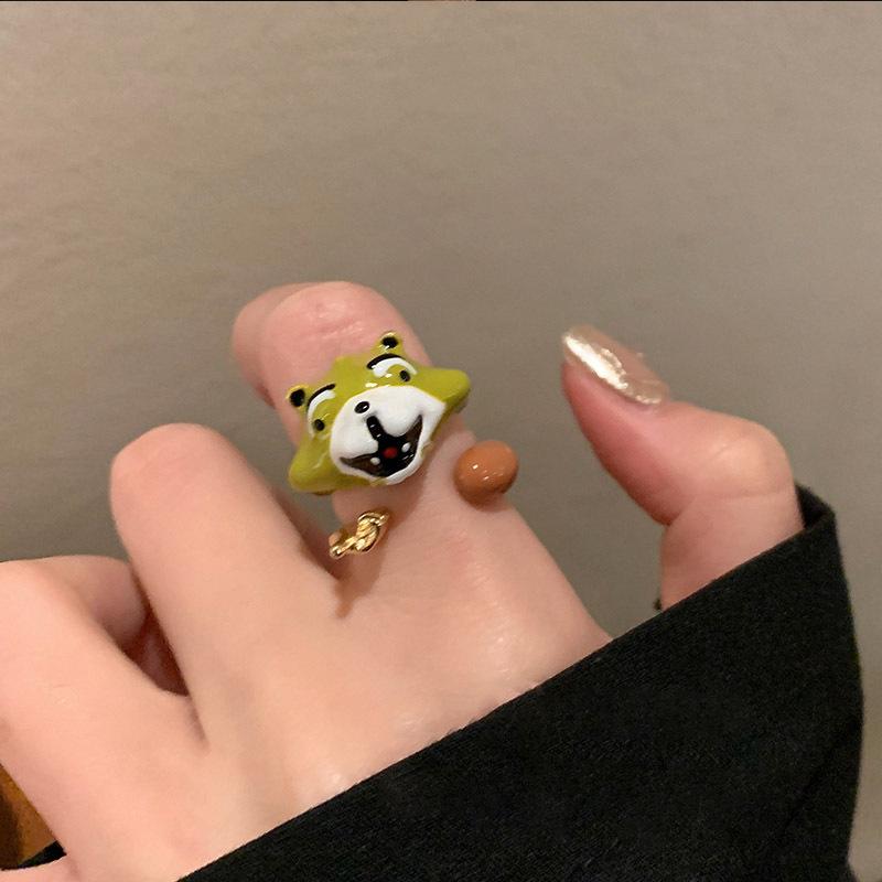 3pcs/set Cool Funny Design Sense Animal Enamel Panda Fox Metal Combination Rings Girls Creative Party Jewelry Christmas Gifts