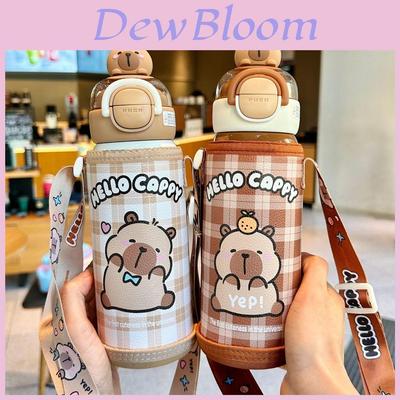 Capybara Kids Insulated Water Bottle With Stainless Steel Straw For School And Travel