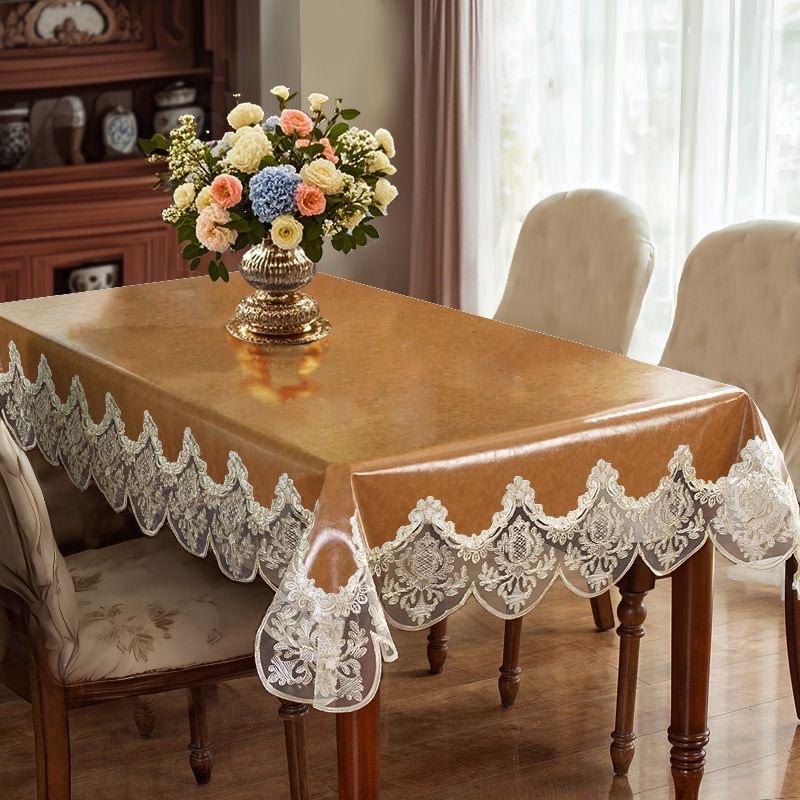 1pcs No-rinse Tablecloth Oil Wax Lace Tablecloth Anti Oil Anti Fouling Protective Pad Waterproof Heat-resistant Dining Table Mat Easy To Maintain