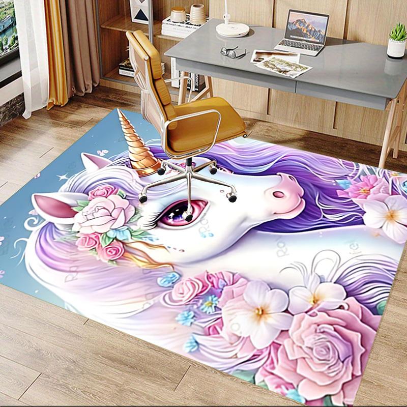1pc Unicorn Flowers Carpet Anti Slip Polyester Floor Mat for office.Bedroom
