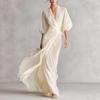 2026 European and American Socialites Deep V-neck Shoulder Lantern Sleeves Waist Long Dress Romantic Autumn Banquet