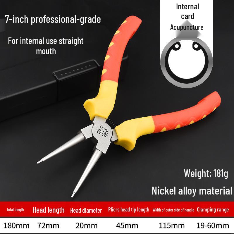 7-Inch Multifunctional Snap Ring Pliers for Internal & External Use - Professional Circlip, Retaining, Expanding, and Spring Pliers