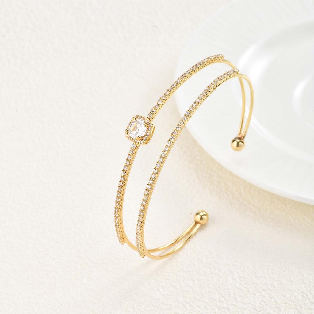 Exquisite Knotted Zircon Double-layer Cuff Bracelet,Geometric Square Zircon Open Bracelets for Women,Gold Plated Charm Jewelry