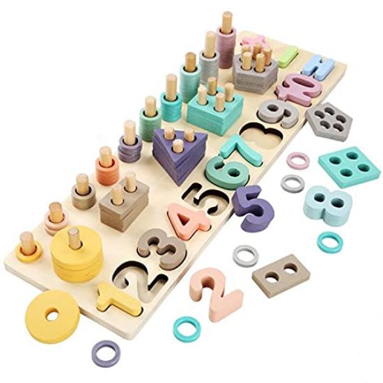 

Wooden Block Puzzle, Number and Cognitive Geometry, 1-10 Blocks, Educational Toy, Math Development Toy for Ages 3 and Up
