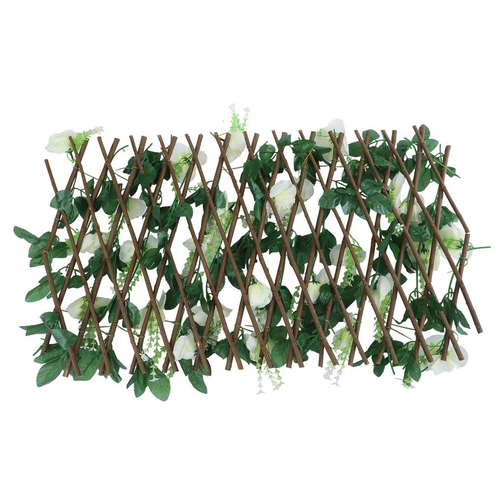 Trellis Style Wooden Fence with Artificial Flowers for Enhancing Gardens