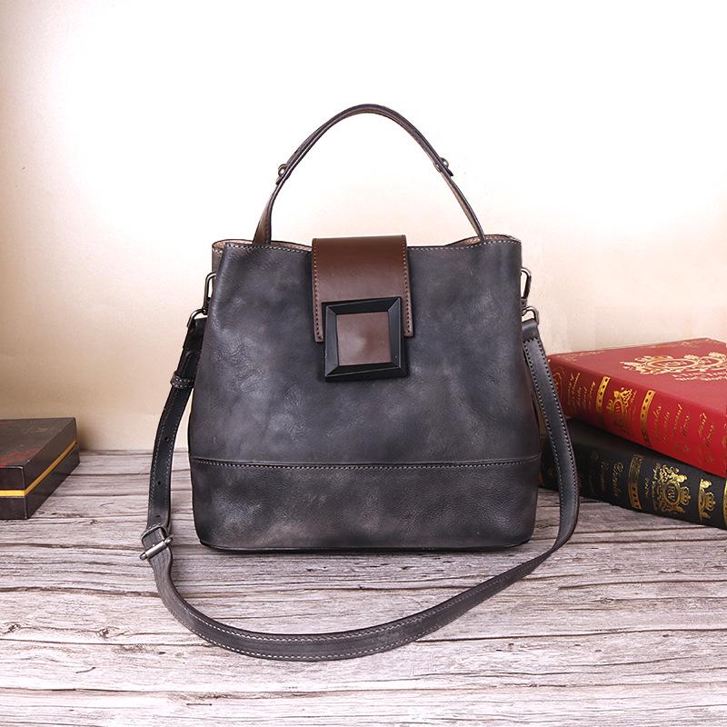 Vintage Tree Bark Leather Multifunction Crossbody Handbag