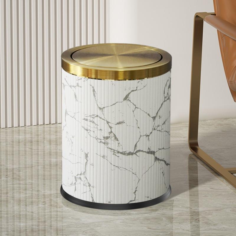 Metal Trash Can Large Capacity Swing Lid Trash Bin Creative Light Luxury Household Garbage Bins Cleaning Tools Accessories