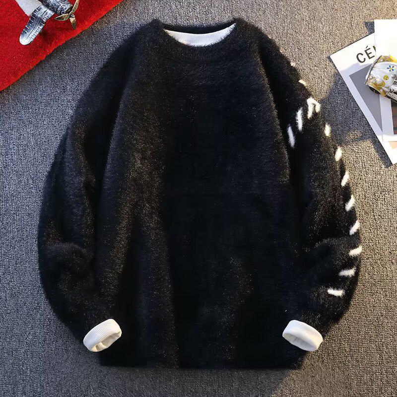 Men's Trendy Loose-Fit Round Neck Sweater, Winter Casual American Style