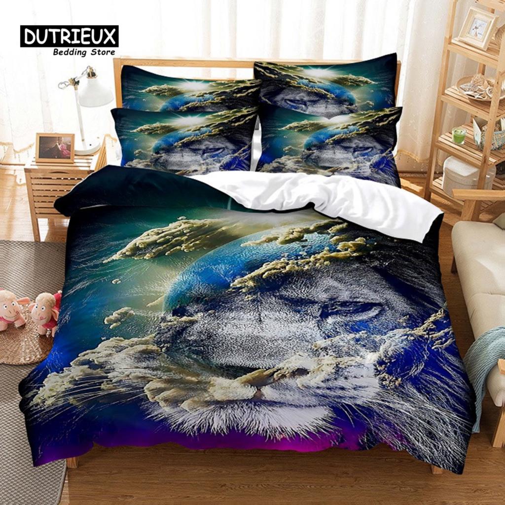 3pcs Duvet Cover Set, 3D Lion Bedding Set, Soft Comfortable Breathable Duvet Cover, For Bedroom Guest Room Decor