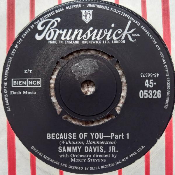 

7inch Record SAMMY DAVIS JR. - Because Of You 4505326 Brunswick 1962 UK Jazz Used