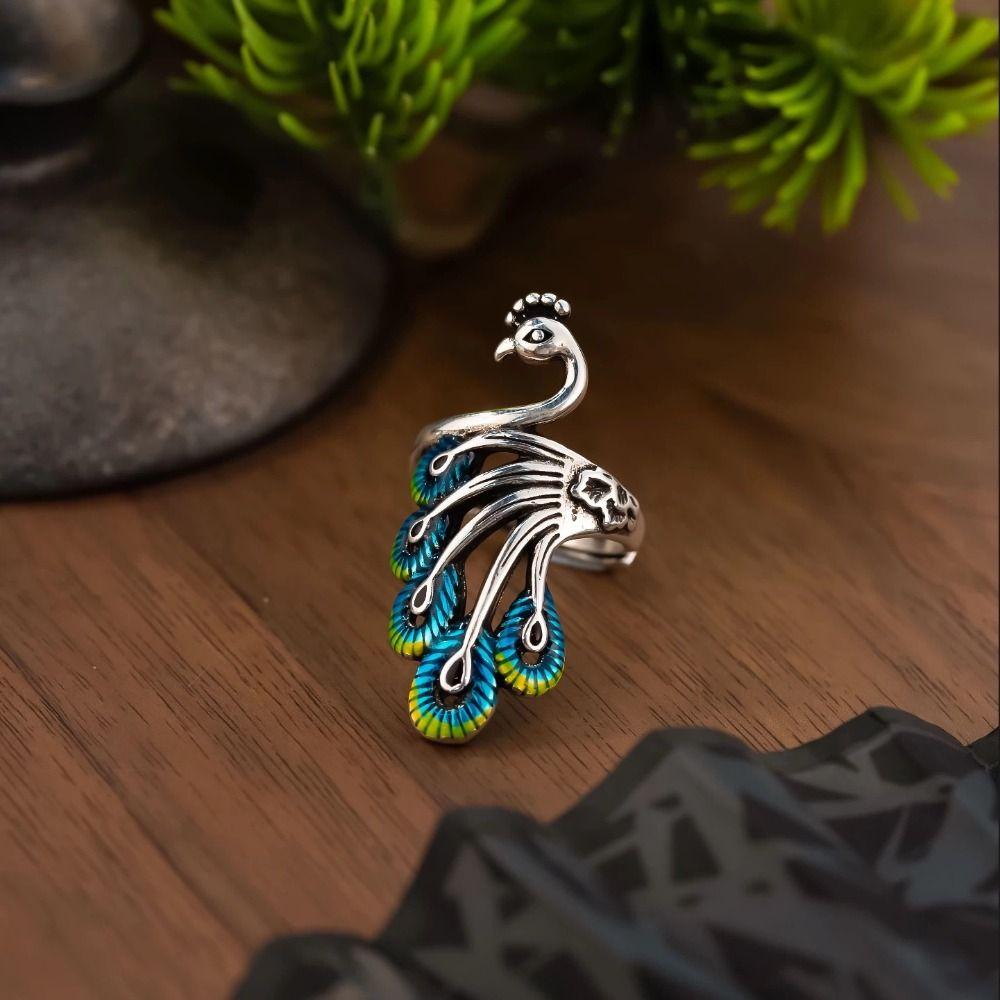 Peacock Open Rings Exaggerated Enamel Retro Ring Fashion Women Finger Rings  Punk