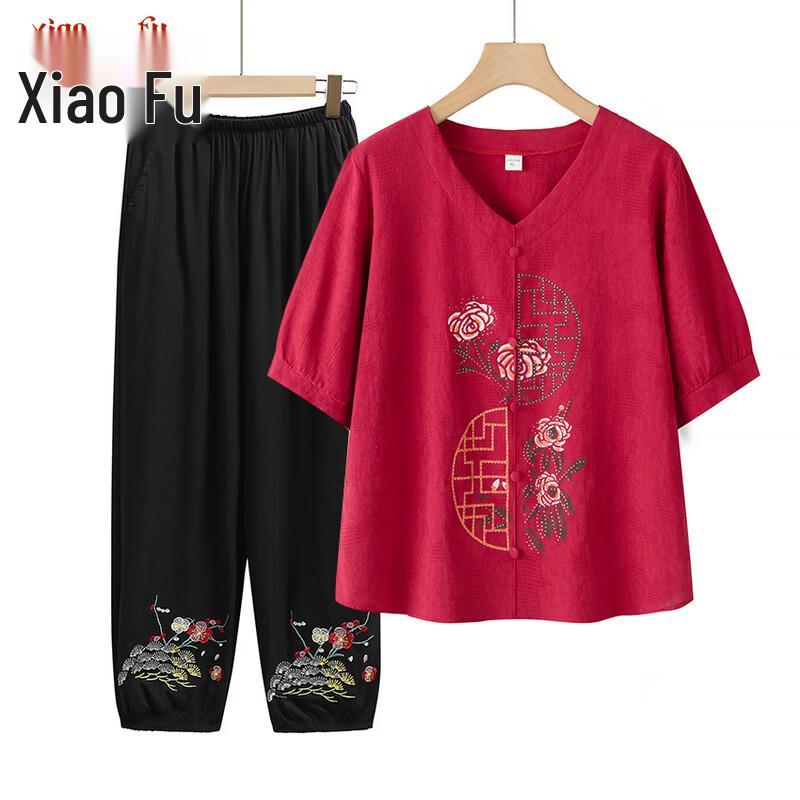 Xiaofu Elegant Embroidered Summer Two-Piece Set for Women 2XL (suggested 105-121 lbs)