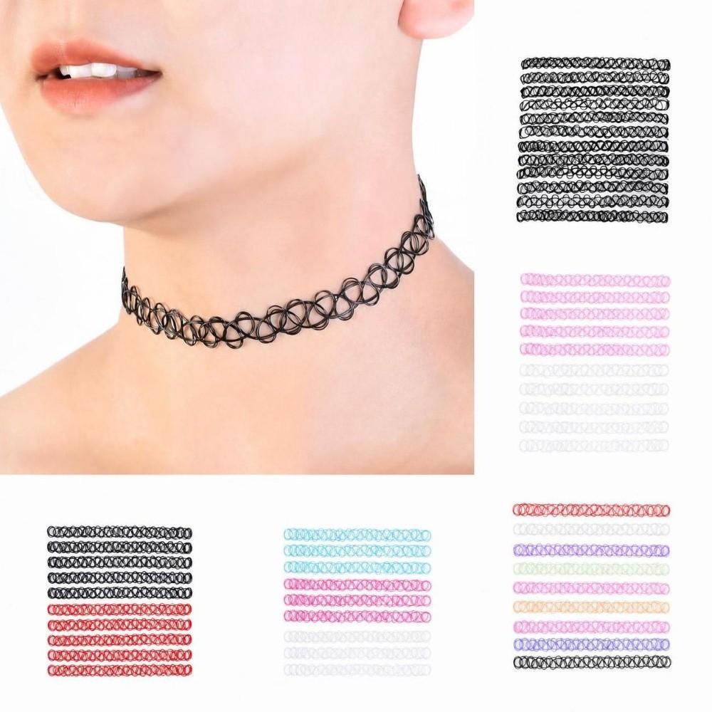12 stuks/set Punkstijl Visdraad Choker Ketting Kleurrijke Sleutelbeen Ketting Gelaagde Sieraden