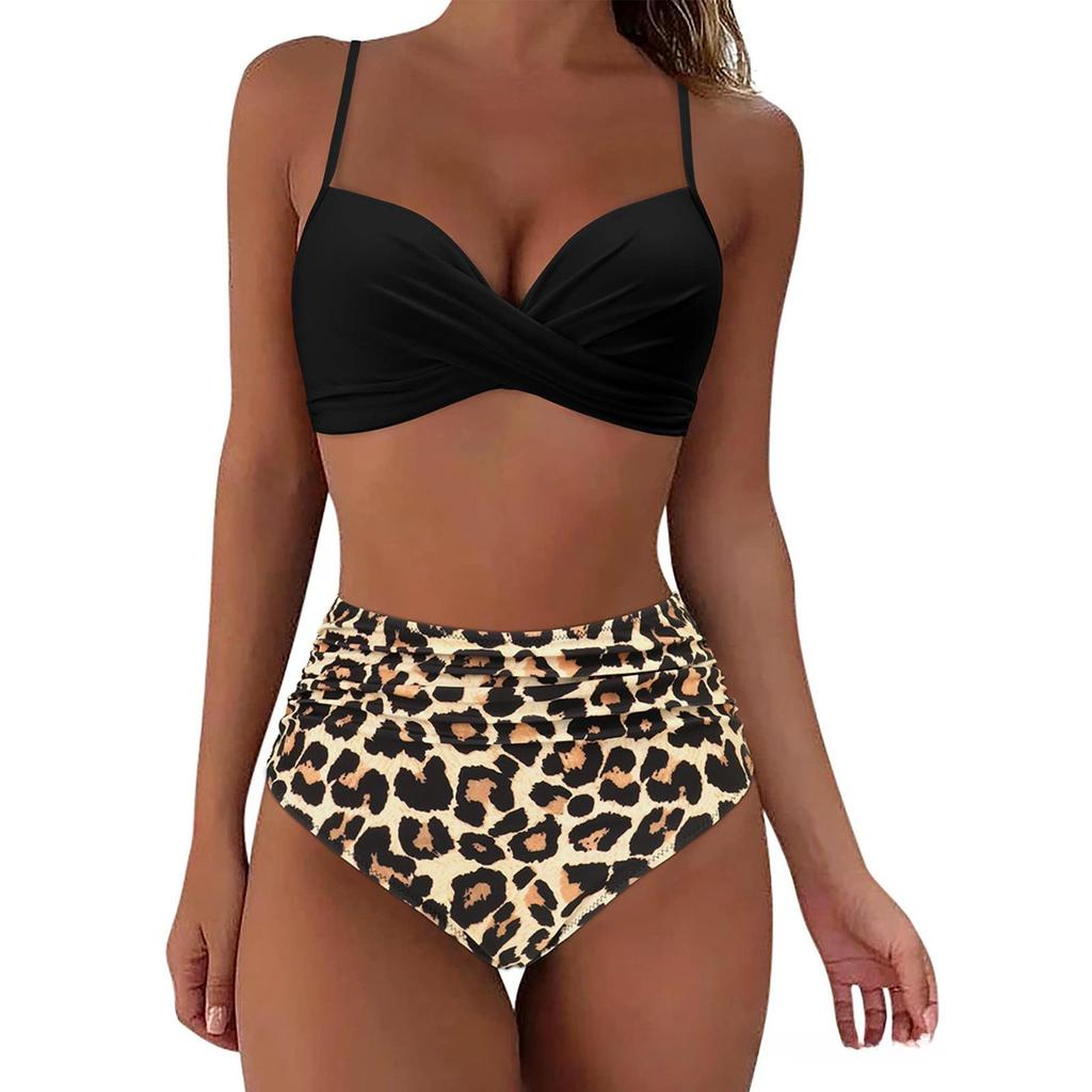 Bikini-Badeanzug mit hoher Taille für Damen, Bademode, gepolstert, Push-Up, gerüschter Badeanzug, Bikini-Set für Damen