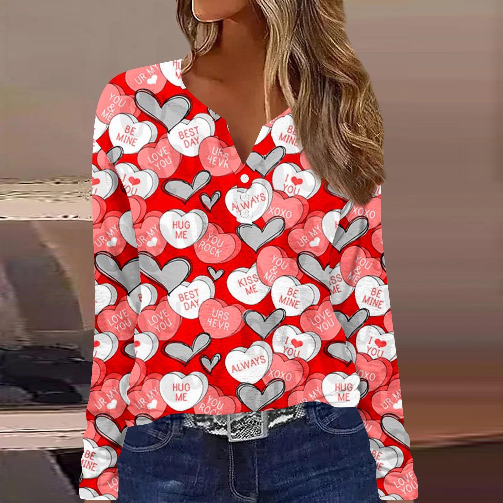 

Жен. Футболка Футболка Пуговицы Длинный рукав Сердце С принтом Повседневные Выходные Мода Классический V-образный вырез Обычный Верх XL