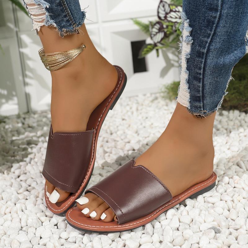 Fashion 2025 Summer Basic Women's Slippers Fashion Outdoor Daily Slippers Women New Open Toe Plus Size Concise Flat Slippers Zapatos
