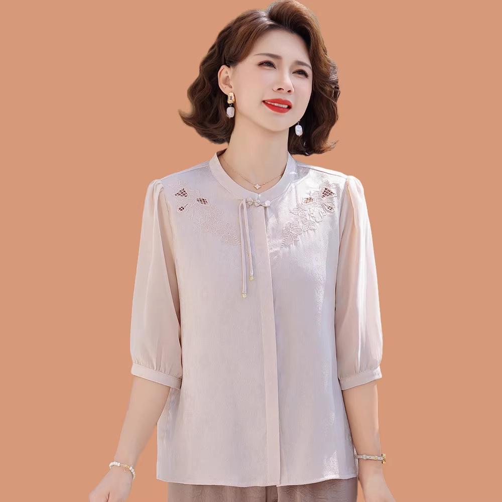 Stylish Chiffon Blouse for Moms 50+ - New Chinese National Trend, Summer Edition