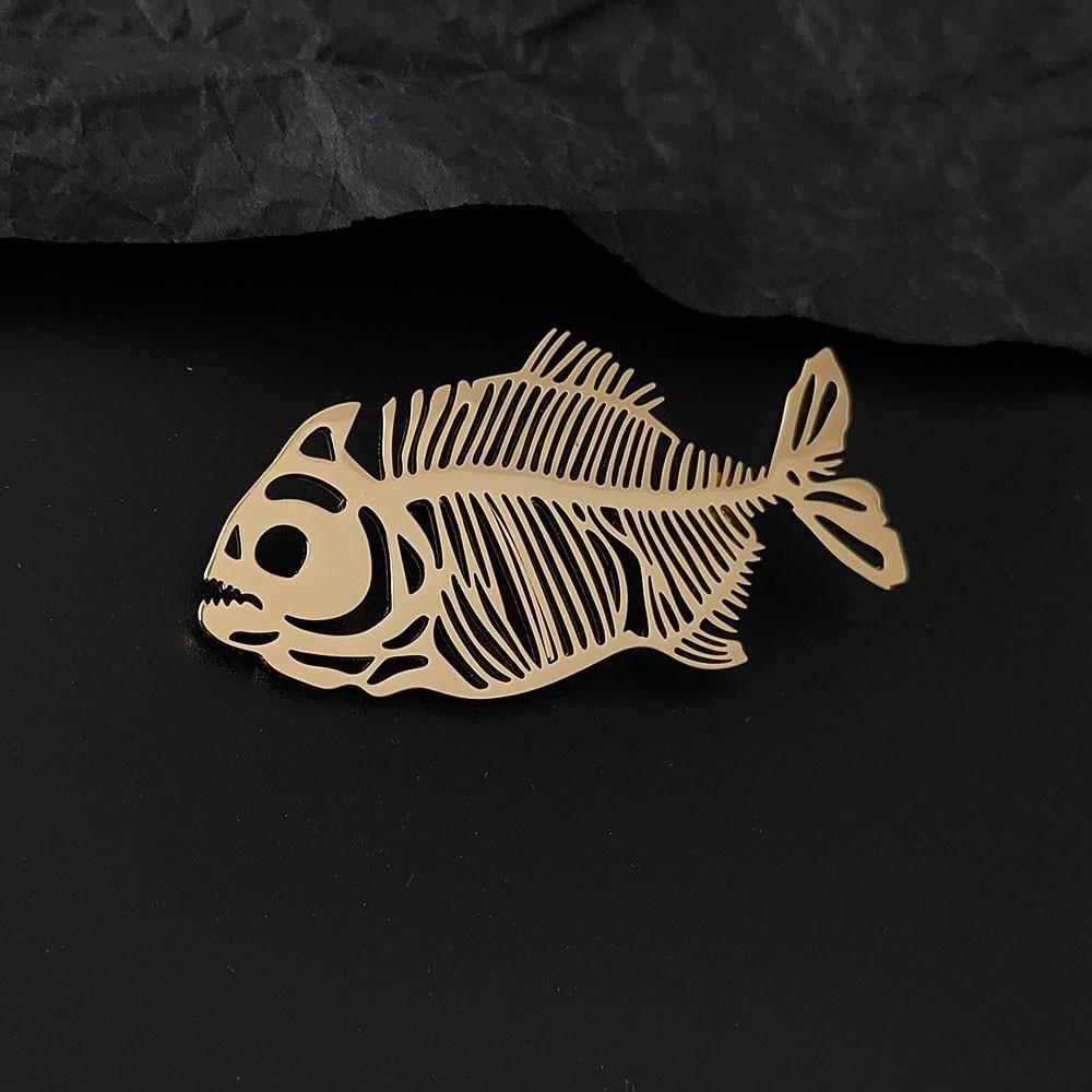 Elegant Stainless Steel Brooch Plated Corsage Pin Hollow Fish Bone Brooch  Clothes Accessories