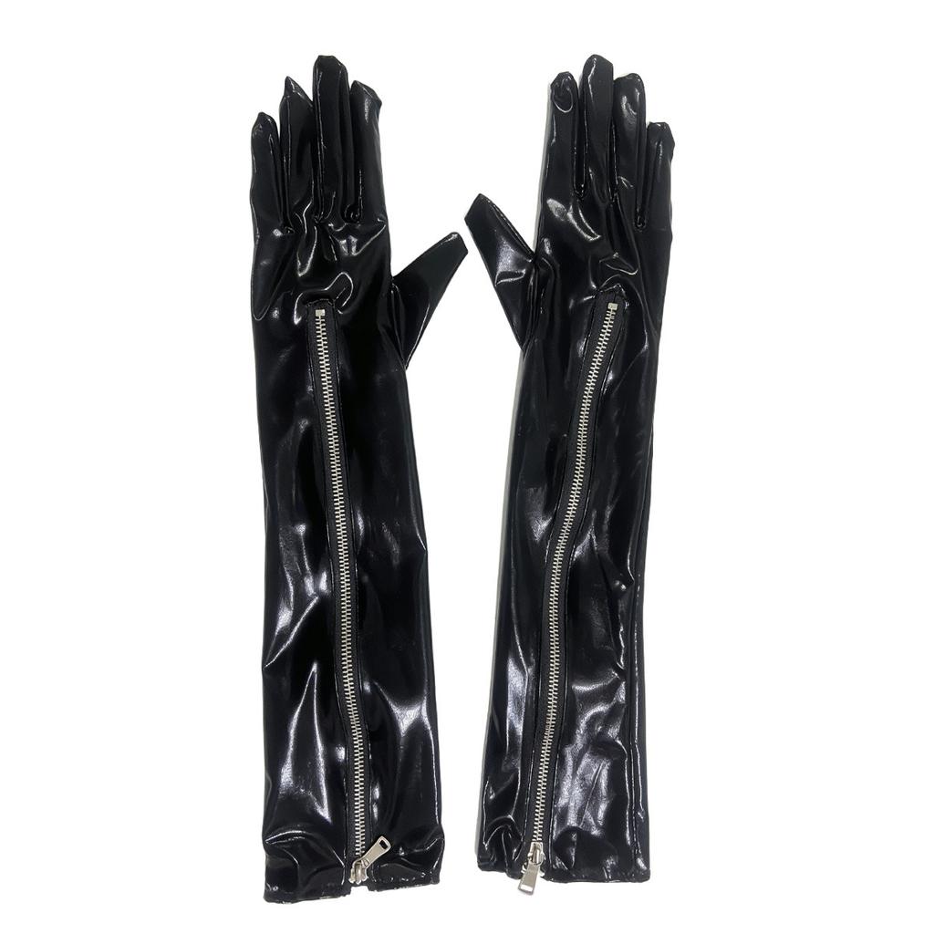 Over Elbow Zipper Patent Leather Gloves Pole Dance Show Gloves Halloween Costume Accessories Adult Gloves